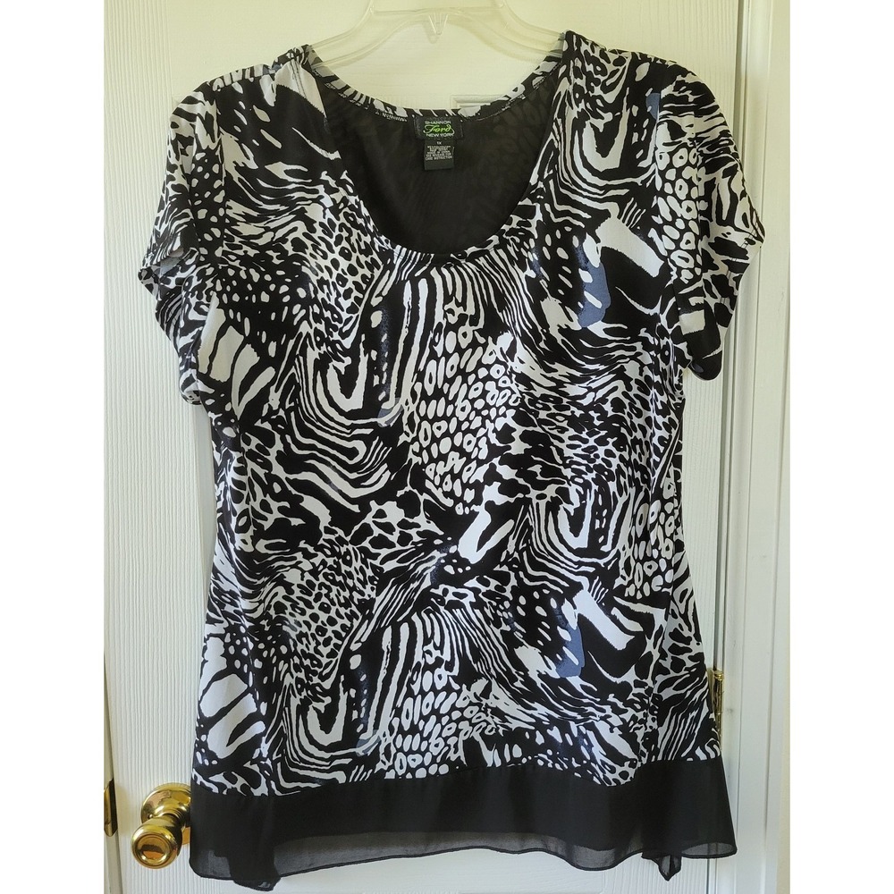 Shannon Ford New York Top Size 1X Black White Animal Print Short‎ Sleeve Tunic